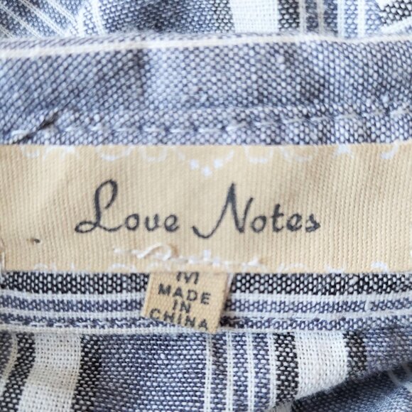 Love Notes Womans Size Medium Button Up Roll Tab Sleeve Peplum Top Blue White - Picture 9 of 10